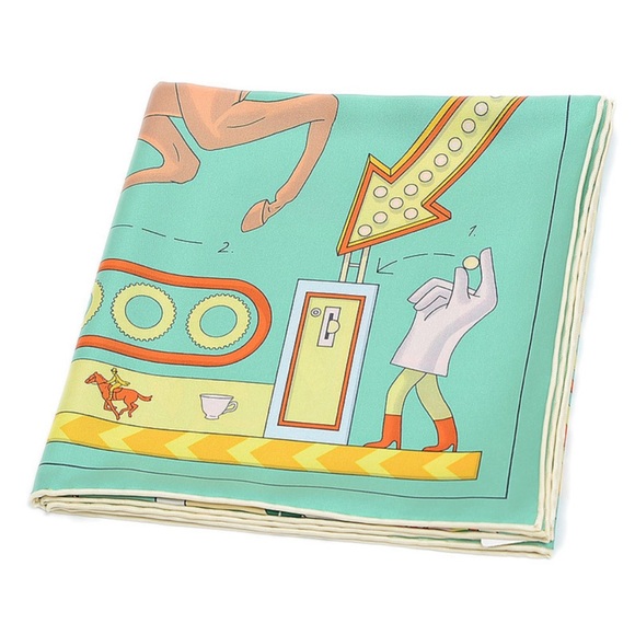 NWT HERMES Carre 90 scarf 100% Silk “Tea for Two” veil jade/white/jaune - Picture 3 of 6